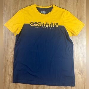 GBG Los Angeles Graphic Tee Men’s Large Yellow Navy Colorblock Logo Shirt